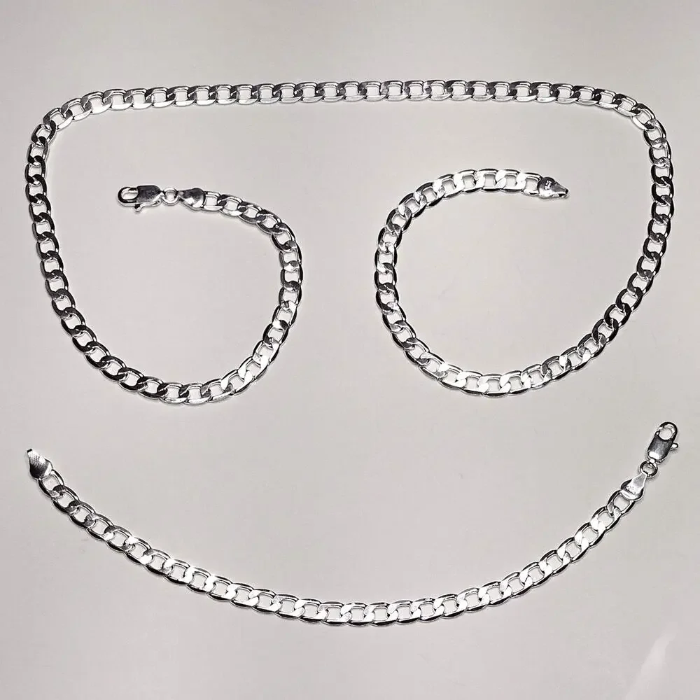 Sterling silver 925 Bracelet & Necklace Gift Set Cuban Chain Valentines birthday